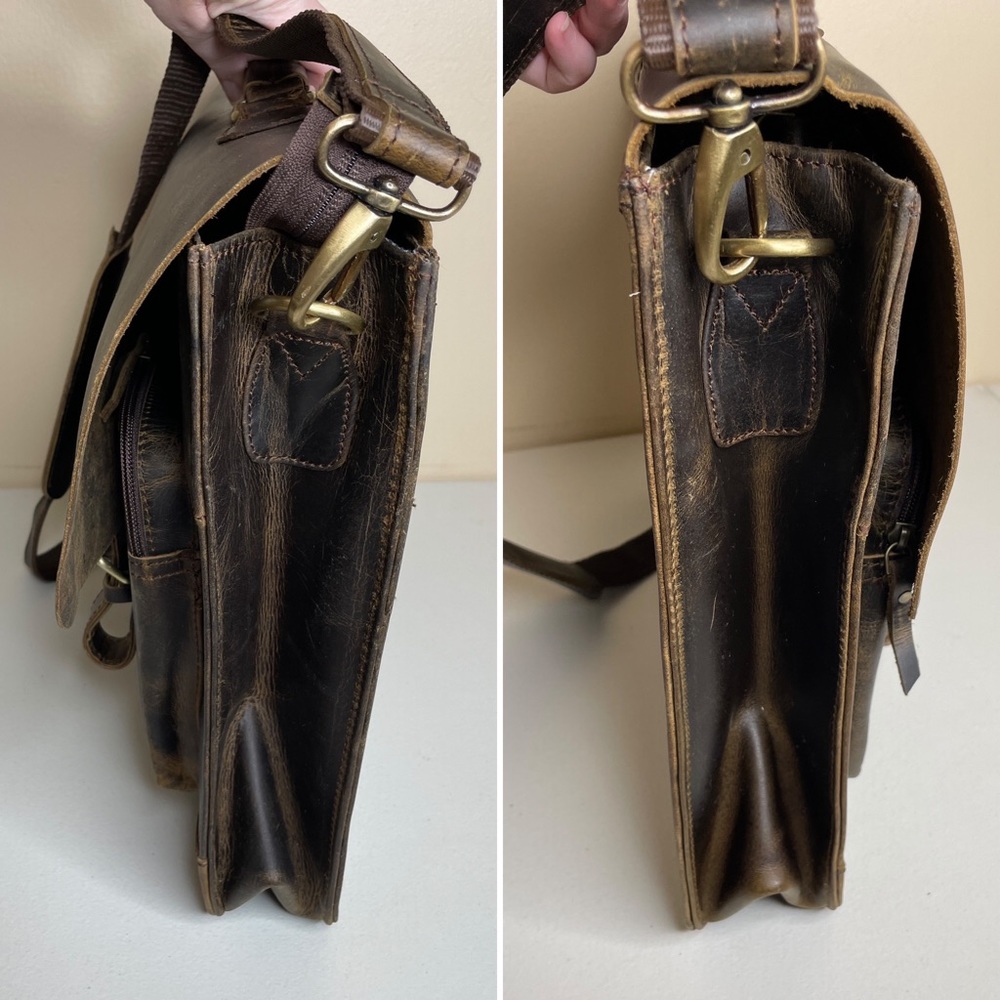 New Fullgrain Buffalo Leather Distressed Messenger Bag - Picture 4 of 16